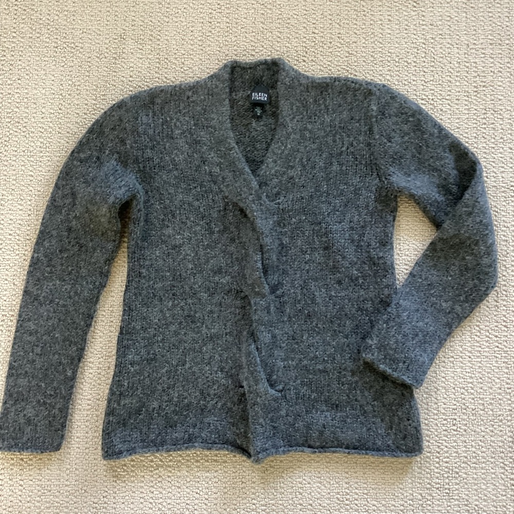 Eileen Fisher Gray Wool V Neck Sweaterer